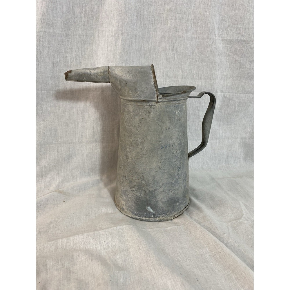 Antique Galvanized Oil Pour Can w/ Spout & Handle Primitive Rustic Automotive